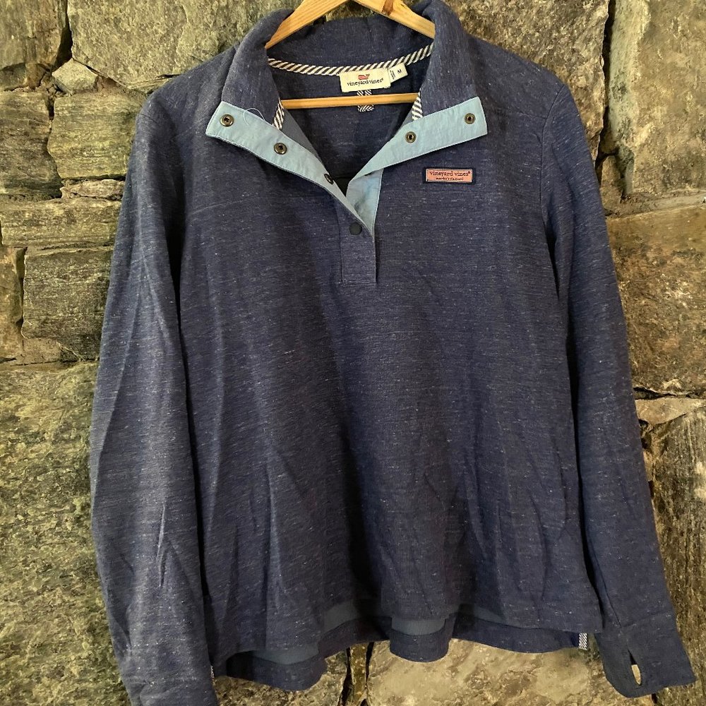 VINEYARD VINES WOMENS HEATHERED NAVY BLUE SHEP SHIRT SZ MED